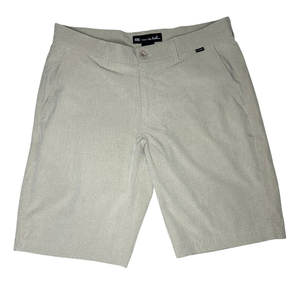 TravisMathew Mens Golf Shorts Khaki Tan Performance Stretch Size 32 10in Inseam